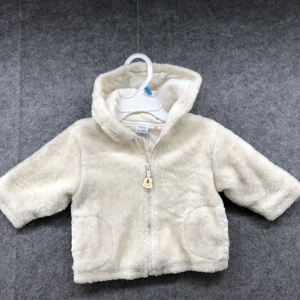Vintage Gymboree Faux Fur‎ Zip Hoodie Baby 6-12M Ivory Cream Soft Fuzzy Winter